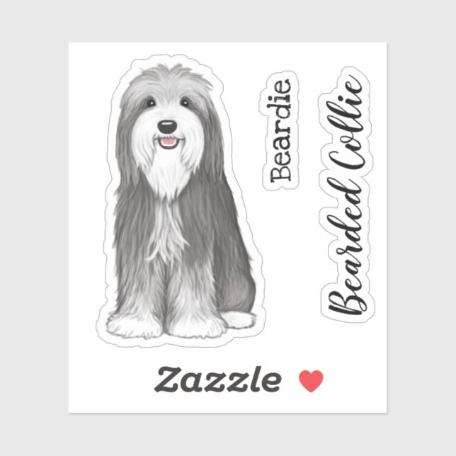 Niedlich Bartete Collie Cartoon Dog Vinyl Sticker (Blatt)