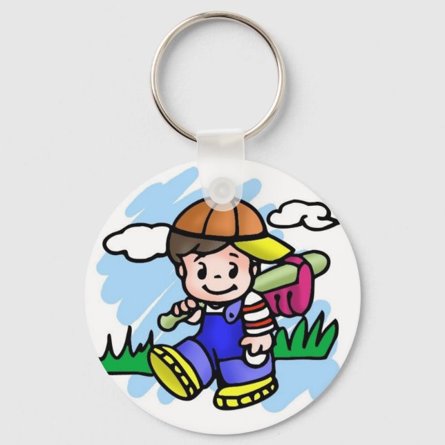 Niedlich Baseball Kid Schlüsselanhänger (Vorderseite)