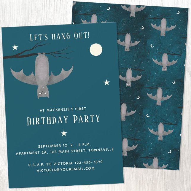 Niedlich Bat Birthday Einladung (Fun cute vampire bat birthday party invitation)
