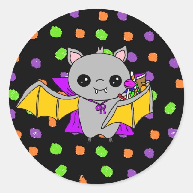 Niedlich Bat Holdings Halloween Candy Runder Aufkleber (Vorderseite)