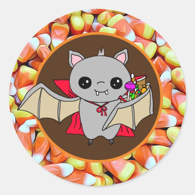 Niedlich Bat Holdings Halloween Candy Runder Aufkleber (Vorderseite)