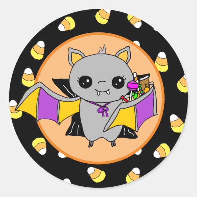 Niedlich Bat Holdings Halloween Candy Runder Aufkleber (Vorderseite)
