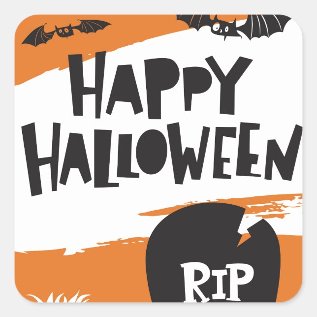 Niedlich Bats Grave Happy Halloween Quadratischer Aufkleber (Vorderseite)