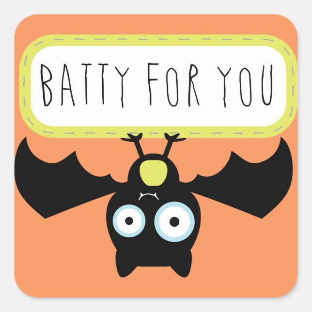 Niedlich Batty Halloween Quadratischer Aufkleber (Vorderseite)