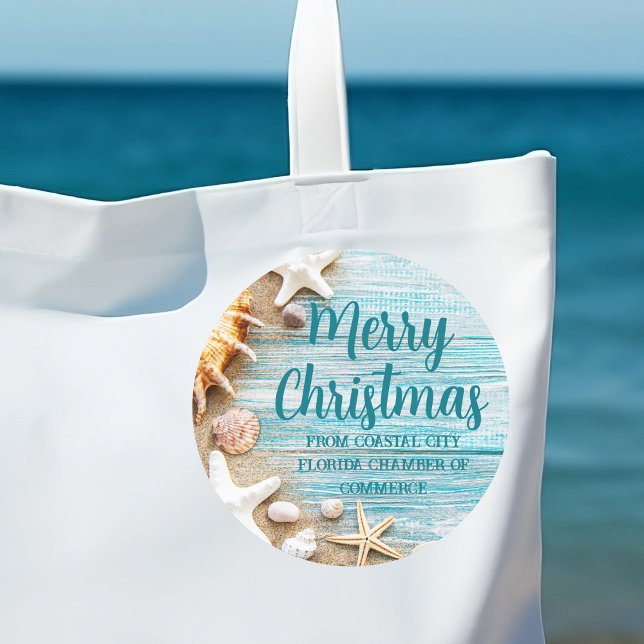 Niedlich Beach Company Christmas Seashell Custom G Runder Aufkleber (Von Creator hochgeladen)