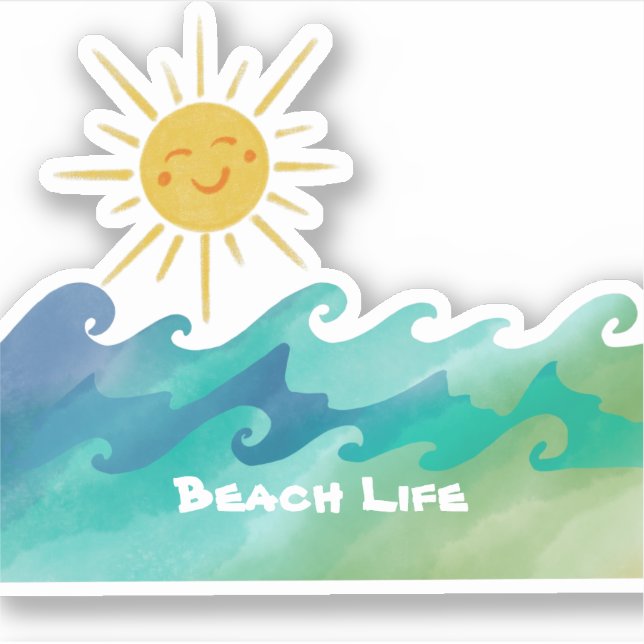 Niedlich Beach Life Sun und Waves Vinyl Cut Sticke Aufkleber (Vorderseite)