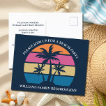 Niedlich Beach Palm Tree Family Wiedersehen Einlad Postkarte<br><div class="desc">Dieses niedliche Party aus der Postkarte eignet sich ideal für eine Wiedersehen der Sommerfamilie auf einer tropischen Insel. Personalisieren Sie diese Spaß lädt zu einem Ausflug an der Küste mit Freunden oder Familie ein.</div>