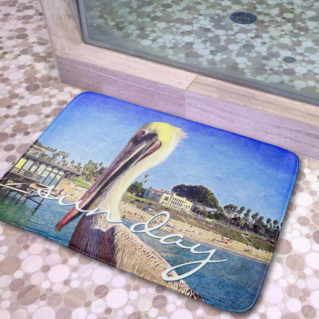 Niedlich Beach Pelican Bird Foto Badematte (Von Creator hochgeladen)