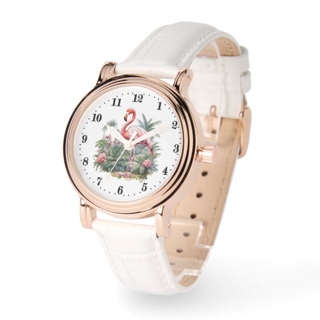 Niedlich Beach rosa Flamingo Liebhaber von Aquarel Armbanduhr (Winkel)