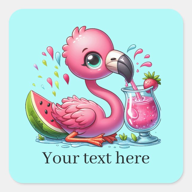 Niedlich Beach rosa Flamingo Quadratischer Aufkleber (Vorderseite)