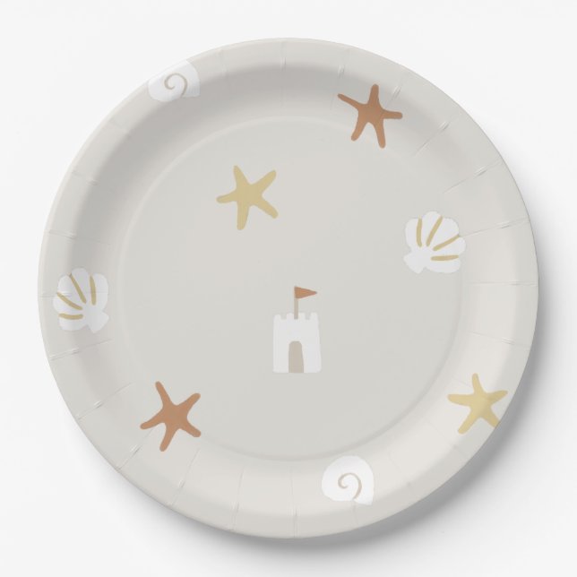 Niedlich Beach Seashell Sandcastle Starfish Pappteller (Vorderseite)