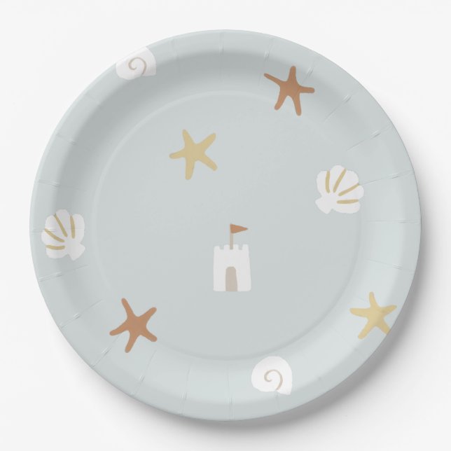 Niedlich Beach Seashell Sandcastle Starfish Pappteller (Vorderseite)