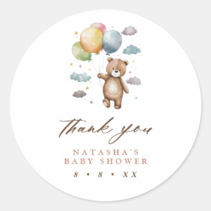 Niedlich Bear and Balloons Babydusche Vielen Dank Runder Aufkleber