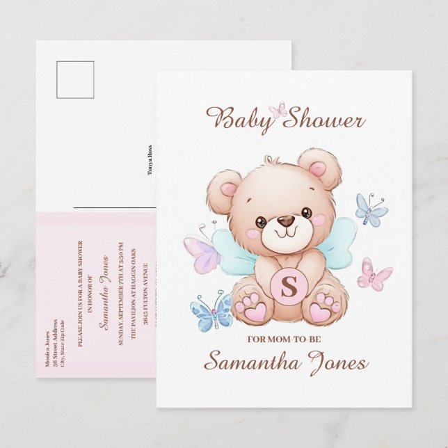 Niedlich Bear Baby Dusche Einladung Postkarte (Vorne/Hinten)