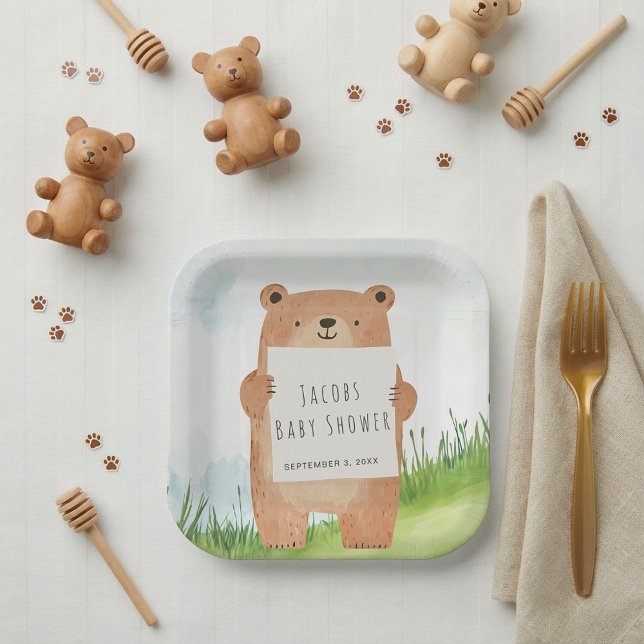 Niedlich Bear Baby Dusche rustikale Wälder Pappteller (Cute Bear Baby Shower rustic woodland Paper Plates.)