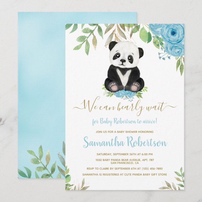Niedlich Bear Blue Boy Wir können frühes Abwarten  Einladung (Vorne/Hinten)
