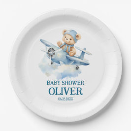 Niedlich Bear Blue Flugzeug Time Fliegt 1. Geburts Pappteller