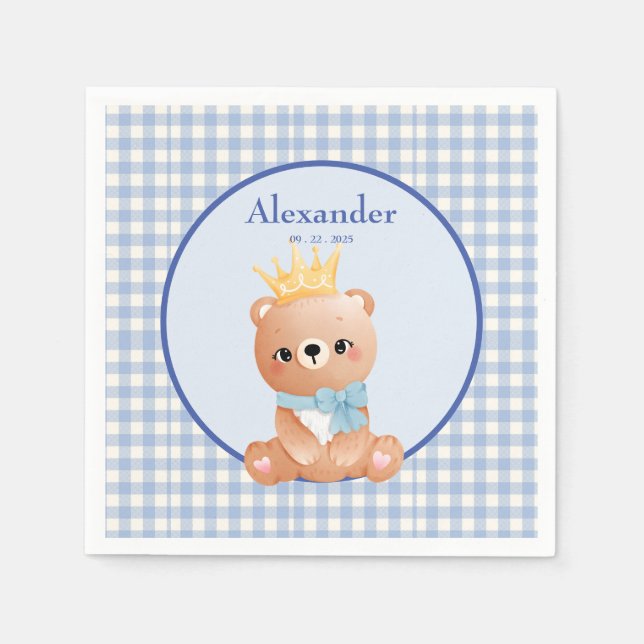 Niedlich Bear Blue Gingham Serviette (Vorderseite)