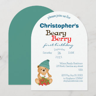 Niedlich Bear Erdbeeren Beary Berry Erster Geburts Einladung