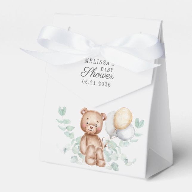 Niedlich Bear Eukalyptus Script Balloons Babydusch Geschenkschachtel (Vorderseite)