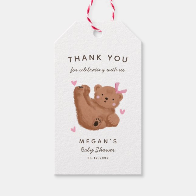 Niedlich Bear Girl Baby Dusche Vielen Dank Geschenkanhänger (Vorderseite)