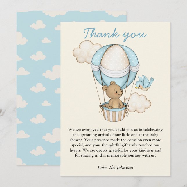 Niedlich Bear Hello Little One Baby Dusche Dankeskarte (Vorne/Hinten)