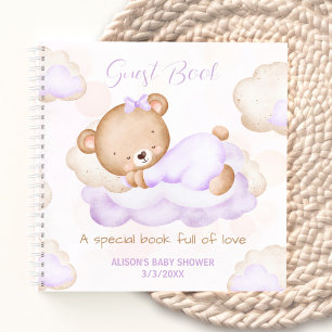 Niedlich Bear Lila Girl Baby Dusche Gästebuch Notizbuch