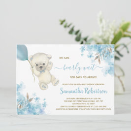 Niedlich Bear Teddy Blue Balloon Babydusche Einladung