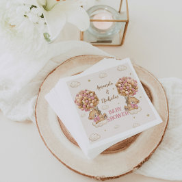 Niedlich Bear Twin Girls Babydusche Rosa Serviette