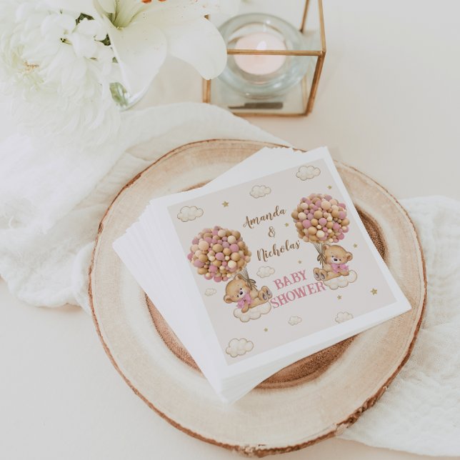 Niedlich Bear Twin Girls Babydusche Rosa Serviette (Von Creator hochgeladen)