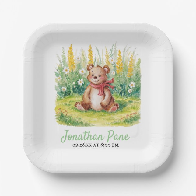 Niedlich Bear Watercolor Bear Wait Baby Dusche Pappteller (Vorderseite)