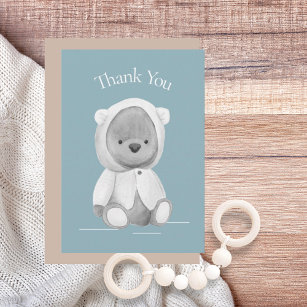 Niedlich Bear Watercolor Blue Baby Dusche Dankeskarte