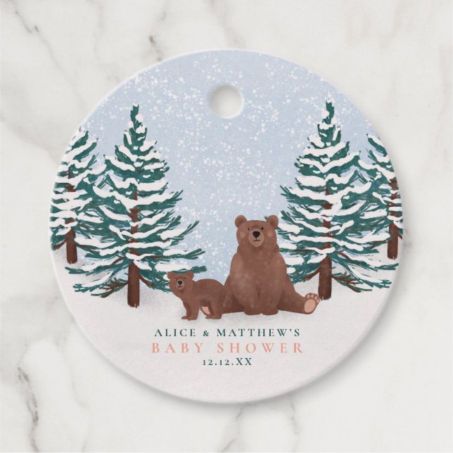 Niedlich Bear Winter Baby Dusche Gefallen Geschenkanhänger (Vorderseite)