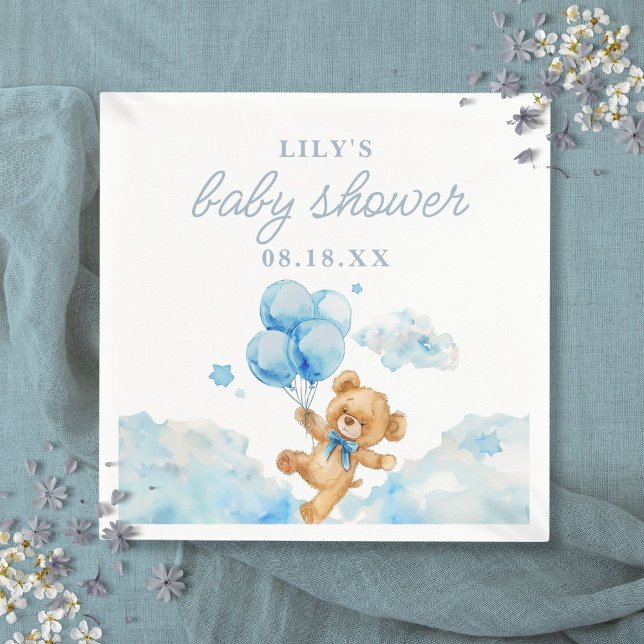 Niedlich Bearly Wait Blue Boy Baby Dusche Serviette (Cute Bearly Wait Blue Boy Baby Shower Napkins)