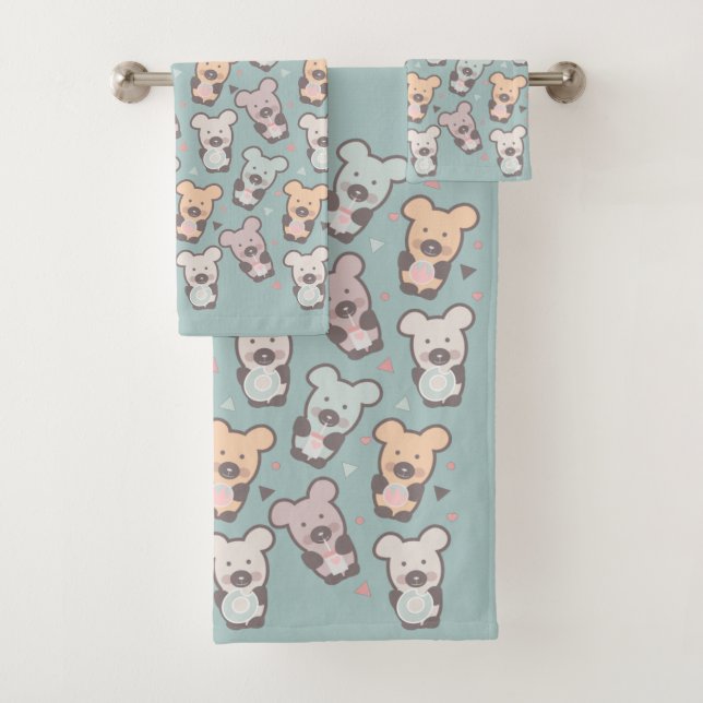 Niedlich Bears Süßigkeiten Snacks Confetti Badhandtuch Set (Insitu)