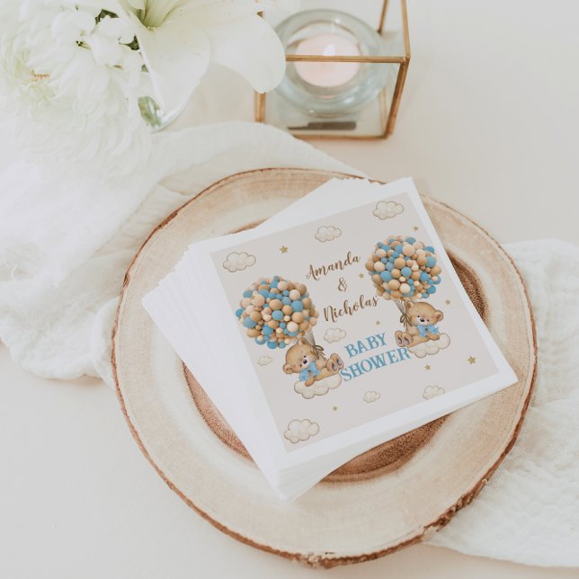 Niedlich Bears Twin Boys Dusche Blue Balloons Serviette (Von Creator hochgeladen)