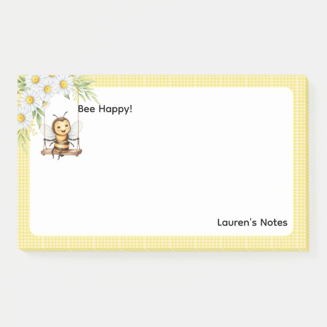 Niedlich "Bee happy" Pesonalisiert Post-it Klebezettel (Vorderseite)
