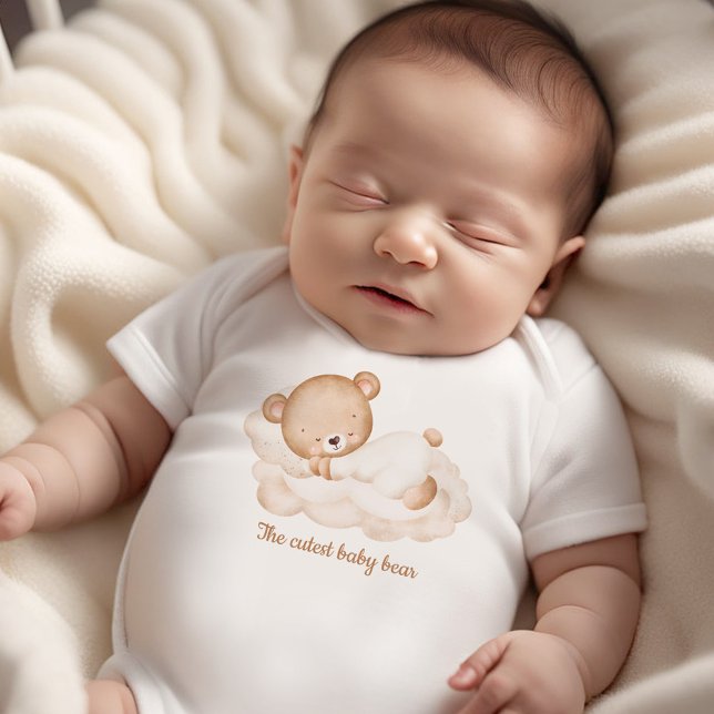 Niedlich Beige Baby Bear Name Neutral Neugeborene Baby Strampler (Cute Beige Baby Bear Name Neutral Newborn Baby Bodysuit)