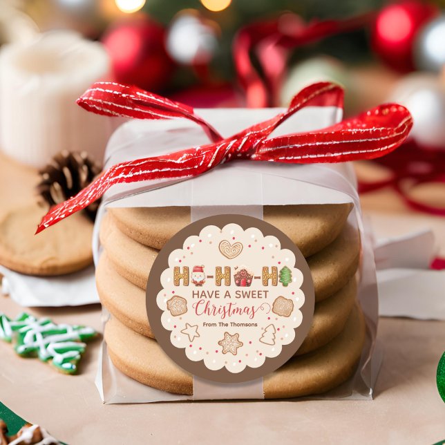 Niedlich Beige Rote Lebkuchen Weihnachten Runder Aufkleber (Von Creator hochgeladen)