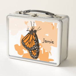 Niedlich benannte Orange Butterfly Metall Brotdose