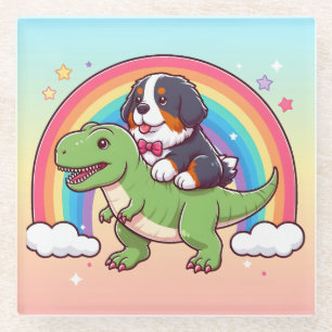Niedlich Bernese Mountain Dog Riding T-Rex Dinosau Glasuntersetzer