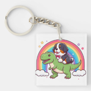 Niedlich Bernese Mountain Dog Riding T-Rex Dinosau Schlüsselanhänger