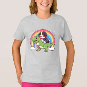 Niedlich Bernese Mountain Dog Riding T-Rex Dinosau T-Shirt