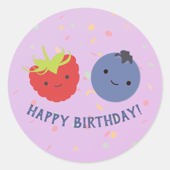 Niedlich Berry Berry Happy Birthday Kawaii Berries Runder Aufkleber (Vorderseite)