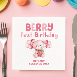 Niedlich Berry First Birthday Strawberry Pink Serviette