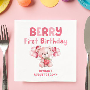Niedlich Berry First Birthday Strawberry Pink Serviette
