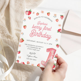 Niedlich Berry First Birthday Watercolor Strawberr Einladung