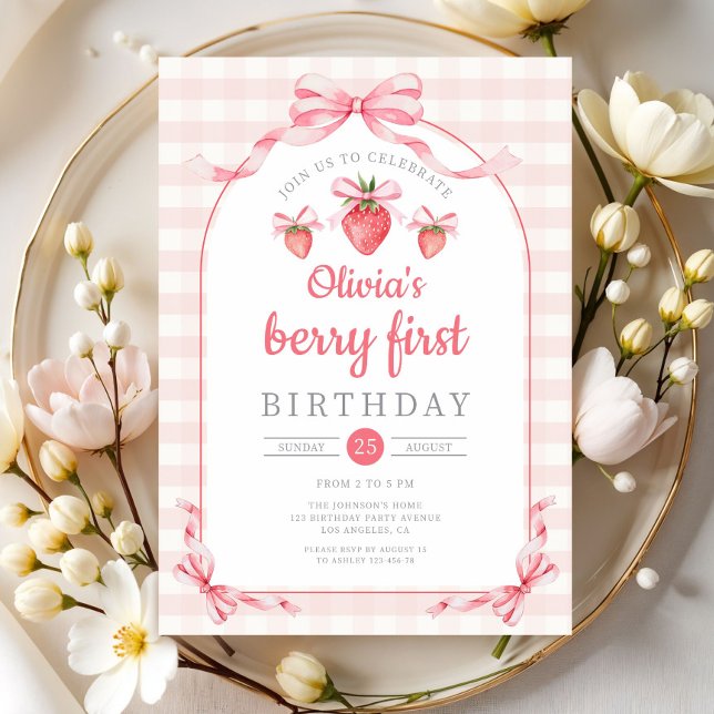 Niedlich Berry First Girl 1. Geburtstag Einladung (Cute Berry First Girl 1st Birthday Invitation)
