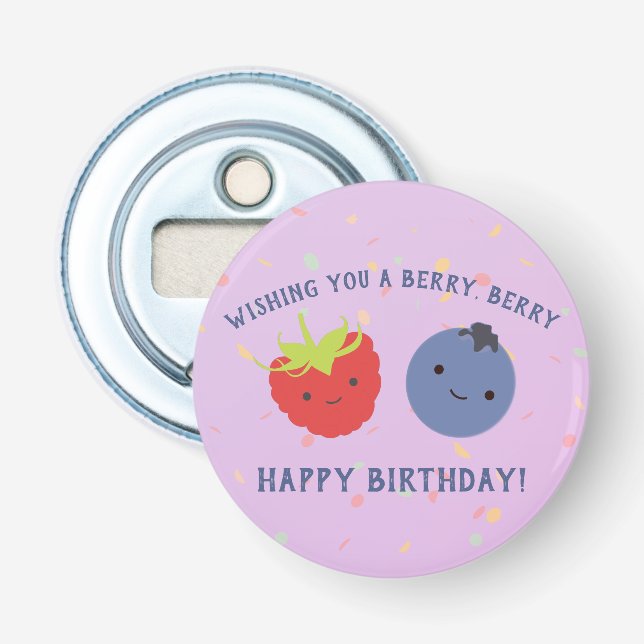 Niedlich Berry Happy Birthday Pun Kawaii Beeren Flaschenöffner (Vorderseite)