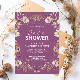 Niedlich Berry Lila Wildblume Moderne Babydusche Einladung